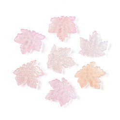 Персиковый Слойка Подвески из прозрачного стекла с росписью для запекания, кленового листа, с золотой порошок, два тона, розовые, 20x20x4~4.5 мм, отверстие : 1~1.2 мм, Около 689 шт / 1000 г
