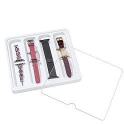 Белый 4-деревянные футляры для хранения ремешков для часов с видимой крышкой, квадратный, белые, 19.8x18.8x1.55 см