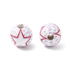 Звезда Тематика дня независимости деревянные европейские бусины, бусины с большим отверстием, круглые, напечатанный, звезда, 15.5 мм, отверстие : 4.5 мм