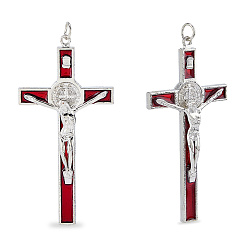 Dark Red Zinc Alloy Enamel Big Pendants, Cross with Jesus, Platinum, Dark Red, 109.5x54.5x12.5mm, Hole: 7.5mm