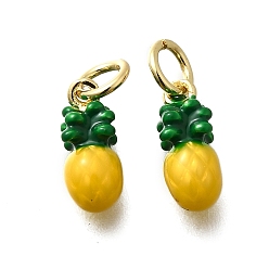 Ананас Латунь эмаль подвески, стойки покрытие, без кадмия и без свинца, долговечный, реальный 18 k позолоченный, ананас, 11x5 мм, отверстие : 3 мм