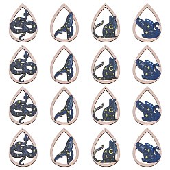 Синий 20шт 4 стили набивные животные деревянные большие подвески, полые подвески в форме слезы, синие, 58x40x2.4 мм, отверстие : 1.8 мм, 5 шт / стиль