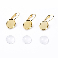 Золотой DIY серьги решений, с латунными серьгами в виде рычага и прозрачными овальными стеклянными кабошонами, золотые, кабошоны: 11.5~12x4 мм, 1 шт / комплект, серьги: 25x14 мм, лоток : 12 мм, штифты : 0.8 мм, 1 шт / комплект