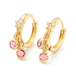 Фламинго Серьги-кольца со звездами и кубическим цирконием с плоской круглой каплей, украшения из латуни для женщин, без кадмия, без никеля и без свинца, реальный 18 k позолоченный, фламинго, 19.5 мм, штифты : 0.7 мм