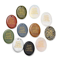 Смешанные камни Природные и синтетические смешанные каменные подвески, плоские овальные подвески с золотой надписью «Хорошие вещи случаются каждый день», смешанные окрашенные и неокрашенные, 44.5~45x35x7 мм, отверстие : 2.5 мм