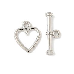 Платина Застежки-тоглы из сплава в форме сердца, без кадмия и без свинца, стойки покрытие, платина, Сердце: 14.5x11.5x1.5 mm, отверстие : 1.8 мм, бар: 6x18.5x3 mm, отверстие : 1.8 мм