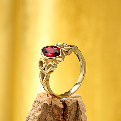 Темно-Красный Конский глаз и узел 304 нержавеющая сталь с кубическим цирконием кольца для пальцев, золотые, темно-красный, 13 мм, размер США 11 (20.6 мм)