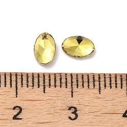 Citrine Glass Rhinestone Cabochons, Point Back & Back Plated, Faceted, Oval, Citrine, 6x4x2mm