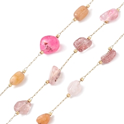 Смешанные камни 304 цепи из самородков из нержавеющей стали с драгоценными камнями, несварные, с катушкой, золотые, 2x0.7x0.2 мм