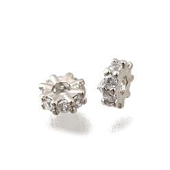 Платина Латунные микропаве из прозрачного кубического циркония, стойки покрытие, долговечный, без свинца и без кадмия, плоско-круглые, платина, 4.5x1.5 мм, отверстие : 1.5 мм