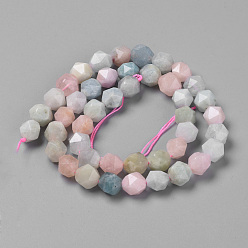 Morganite Natural Morganite Beads Strands, Star Cut Round Beads, Faceted, 7.5~8x6.5~7mm, Hole: 1.5mm, about 46pcs/strand, 15.5 inch