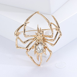 Golden Alloy Rhinestone Brooches, Spider, Golden, 56x48mm