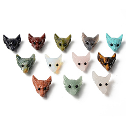 Смешанные камни Природные и синтетические смешанные подвески драгоценных камней, сверху просверленные бусы, с глазком из черного оникса, голова волка, 30.5x23.5x11.5~13 мм, отверстие : 2 мм