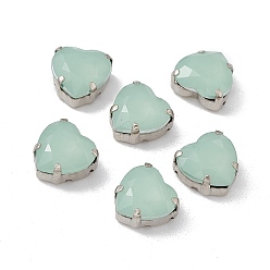 Бледно-бирюзовый Сердце пришить стразами, граненый тайваньский акриловый горный хрусталь, звенья с несколькими отверстиями, с латунными зубцами в платиновых тонах, бледные бирюзовая, 10x10x7 мм, отверстие : 1 мм