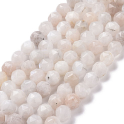 Rainbow Moonstone Hebras de cuentas de piedra lunar arco iris natural, cuentas redondas con corte de estrella, facetados, 9.5~10.5x10 mm, agujero: 0.9 mm, sobre 39 unidades / cadena, 15.43 pulgada (39.2 cm)