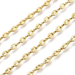 Light Gold Цепочка для кофейных зерен ручной работы из латуни, с катушкой, долговечный, несварные, золотой свет, кофе в зернах: 6.5x2x1 мм, ссылка: 5x3.5x1 mm, около 32.8 футов (10 м) / рулон