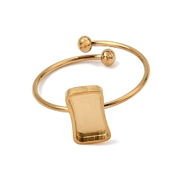 Real 18K Gold Plated Retangle 304 Stainless Steel Open Cuff Bangle Makings with Bezel Tray, Ion Plating(IP), Long-Lasting Plated, Real 18K Gold Plated, Inner Diameter: 0.71 inch(1.8cm), Tray: 10x5mm