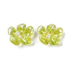 Зелено-Желтый Прозрачная эпоксидная смола цвета ab и кабошоны с жемчугом abs, цветок со стальными бусинами, зеленый желтый, 20x23x7.5 мм