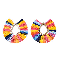 Оранжевый Рафия кисточка большие подвески, со сплавочной фурнитурой, фанатские прелести, без кадмия и без свинца, оранжевые, 83~89x82~86x3.5 мм, отверстие : 2 мм