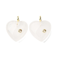 Хрусталь Природного кварца хрустальных подвесок, подвески в форме сердца из горного хрусталя с латунной микропаве из прозрачных кубических цирконий, золотые, 30~32x25x8 мм, отверстие : 1.5 мм
