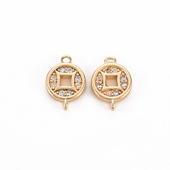 Real 18K Gold Plated Brass Micro Pave Clear Cubic Zirconia Link Connectors, Nickel Free, Copper Cash, Real 18K Gold Plated, 9.5x6.5x1.5mm, Hole: 0.8mm