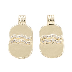 Водолей Латунные микропаве прозрачные подвески с фианитом, овальной формы с созвездием, золотые, Водолей, 18.5~19.5x9.5~10.5x3.5 мм, отверстие : 1.9x2.5 мм