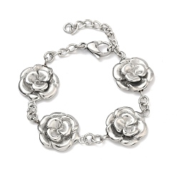 Нержавеющая Сталь Цвет 304 женские браслеты-цепочки с цветочными звеньями из нержавеющей стали, цвет нержавеющей стали, 6-1/8 дюйм (15.4 см)
