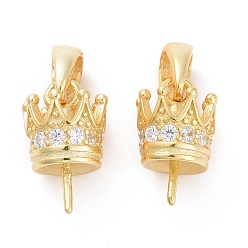 Золотой 925 поручни из стерлингового серебра, с прозрачной кубической циконией, корона, за половину пробурено бисера, реальный 18 k позолоченный, 11x6 мм, отверстие : 4x2.3 мм, штифты : 0.6 мм