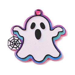 Ghost Хэллоуин акриловые подвески, призрак, 28.5x30x2.5 мм, отверстие : 1.6 мм