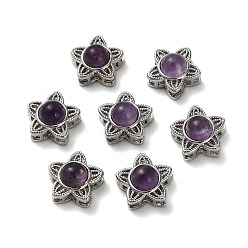 Звезда Латунные многорядные звенья из натурального аметиста, платина, звезда, 12x12.5x7.5 мм, отверстие : 2x2.5 мм