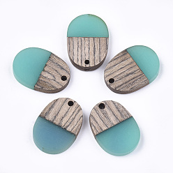 Средний Бирюзовый Кулоны из смолы и венге, овальные, средне бирюзовый, 25x18x3~4 мм, отверстие : 2 мм