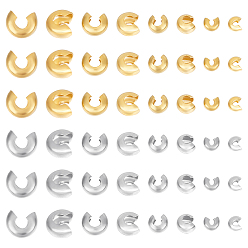Золотой & Цвет Нержавеющей Стали 160 шт. 8 стиль 304 крышки для обжимных бусин из нержавеющей стали, золотые и нержавеющая сталь цвет, 3~6x2~6x1.5~5.8 мм, отверстие : 1~2 мм, 20 шт / стиль