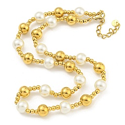 Золотой 304 ожерелья из нержавеющей стали и 201 из нержавеющей стали и пластика с круглыми жемчужными бусинами для женщин, золотые, 18.03 дюйм (45.8 см)