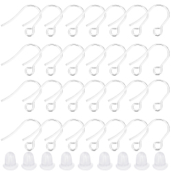 Plata de Ley 925 Chapada 200 piezas 316 ganchos quirúrgicos de acero inoxidable para pendientes, cable de oreja, con 200 piezas de tuercas de oreja de plástico, 925 chapado en plata de ley, 15x12x0.7 mm, 21 calibre, agujero: 2 mm