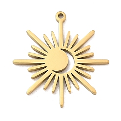 Chapado en Oro Real 18K 304 colgantes de acero inoxidable, encantos del sol, revestimiento de iones (ip), real 18 k chapado en oro, 25x23x1.3 mm, agujero: 1.2 mm