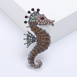 Оранжевый Сплавочные брошки, булавка со стразами, украшения для женщин, морской конек, оранжевые, 58x29 мм