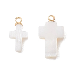 Белый Подвески в виде крестиков из натуральных пресноводных ракушек с латунными креплениями, золотые, белые, 9.5~15x6~11x3~4.5 мм, отверстие : 1.5 мм, 1 шт / стиль