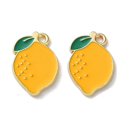 Золотистый Эмалевые подвески из фруктового сплава, лимон, золотой свет, золотые, 18x12x1.5 мм, отверстие : 1.6 мм
