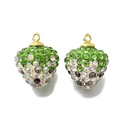 Настоящее золото 18K Подвески из латуни со стразами и глиной, без свинца и без кадмия, реальный 18 k позолоченный, стойки покрытие, золотые, 20.5x16.5 мм, отверстие : 1.5 мм