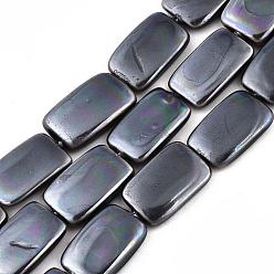 Black Electroplate Natural Freshwater Shell Beads Strands, Rectangle, Black, 15~16x10x3mm, Hole: 1mm, about 26pcs/strand, 16.14 inch(41cm)