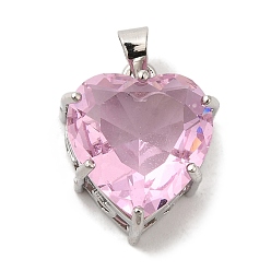 Pink Подвески из платиновой латуни с микропаве из кубических цирконий, долговечный, без кадмия и без свинца, сердце, розовые, 17.5x15.5x9.5 мм, отверстие : 3.4 мм