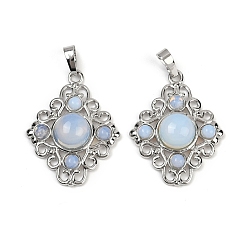 Опал Opalite подвески, ромбовидные подвески с латунной фурнитурой, стойки покрытие, платина, 35.5x27x7.5 мм, отверстие : 8.5x4.5 мм