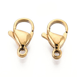 Настоящее золото 18K 304 нержавеющая сталь застежка когтя омара, ионное покрытие (ip), реальный 18 k позолоченный, 11.8~12.1x7x3.5 мм, отверстие : 1.6 мм