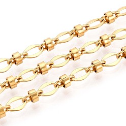 Настоящее золото 18K 304 цепи из текстурированной нержавеющей стали с овальными звеньями, пайки, с катушкой, ионное покрытие (ip), С колонкой, реальный 18 k позолоченный, 6.5x4.5x0.8 мм, около 32.81 футов (10 м) / рулон