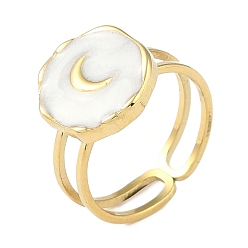 Настоящее золото 18K Ионное покрытие (ip) 304 плоская круглая эмаль из нержавеющей стали с лунными кольцами, открытые кольца для женщин, реальный 18 k позолоченный, внутренний диаметр: 16.9 мм