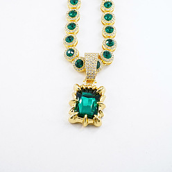 Изумруд Теннисные ожерелья с прямоугольным кулоном из сплава горного хрусталя, золотые, изумруд, 19.69 дюйм (50 см)