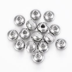 Нержавеющая Сталь Цвет Устойчивы к потускнению 201 бусины из нержавеющей стали, круглые с вертикальными полосками, цвет нержавеющей стали, 6x5 мм, отверстие : 2 мм