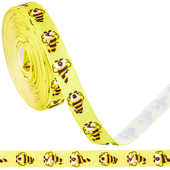 Желтый Репсовые ленты из полиэстера с принтом пчел, Подарочная упаковка, желтые, 3/8 дюйм (10 мм), около 5.00 ярдов (4.57 м) / рулон