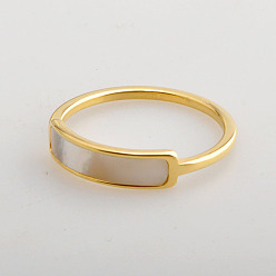 Морская Ракушка 304 Кольца из нержавеющей стали и ракушек, прямоугольные, золотые, цвет морской раковины, размер США 6 (16.5 мм)