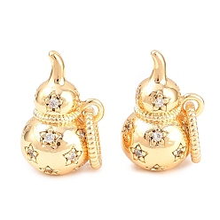 Real 18K Gold Plated Brass Pave Clear Cubic Zirconia Pendants, Gourd Charms, Real 18K Gold Plated, 9.5x16.5x9.5mm, Hole: 6x4mm